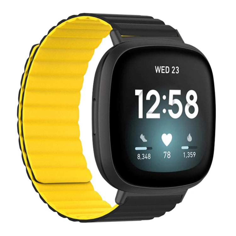 Fitbit Versa 3 / 4 / Fitbit Sense / Sense 2 Flexible Watch Band Magnetic Strap Replacement - Black+Yellow#serie_4