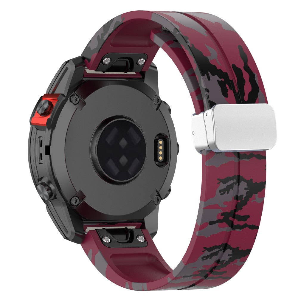 Garmin 22mm Quickfit Watch Band Silver Buckle Flexible Strap - Camo Wine Red#serie_7