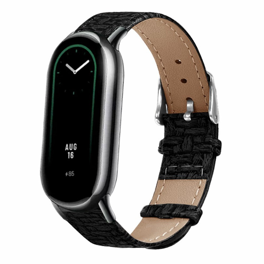 Meget Hårdfør Ægte Læder Rem passer til Xiaomi Smart Band 8 - Sort#serie_1