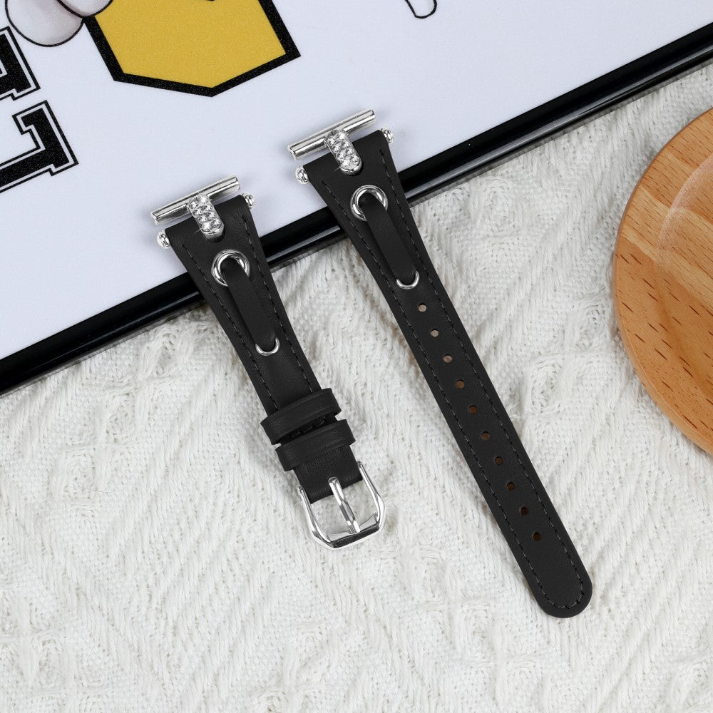 Misfit Vapor Genuine Cow Leather Watch Band Rhinestone Decor Watch Strap - Black#serie_1