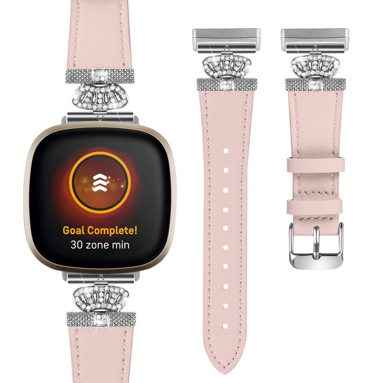 Ægte Læder Universal Rem passer til Fitbit Versa 4 / Fitbit Sense 2 - Pink#serie_4