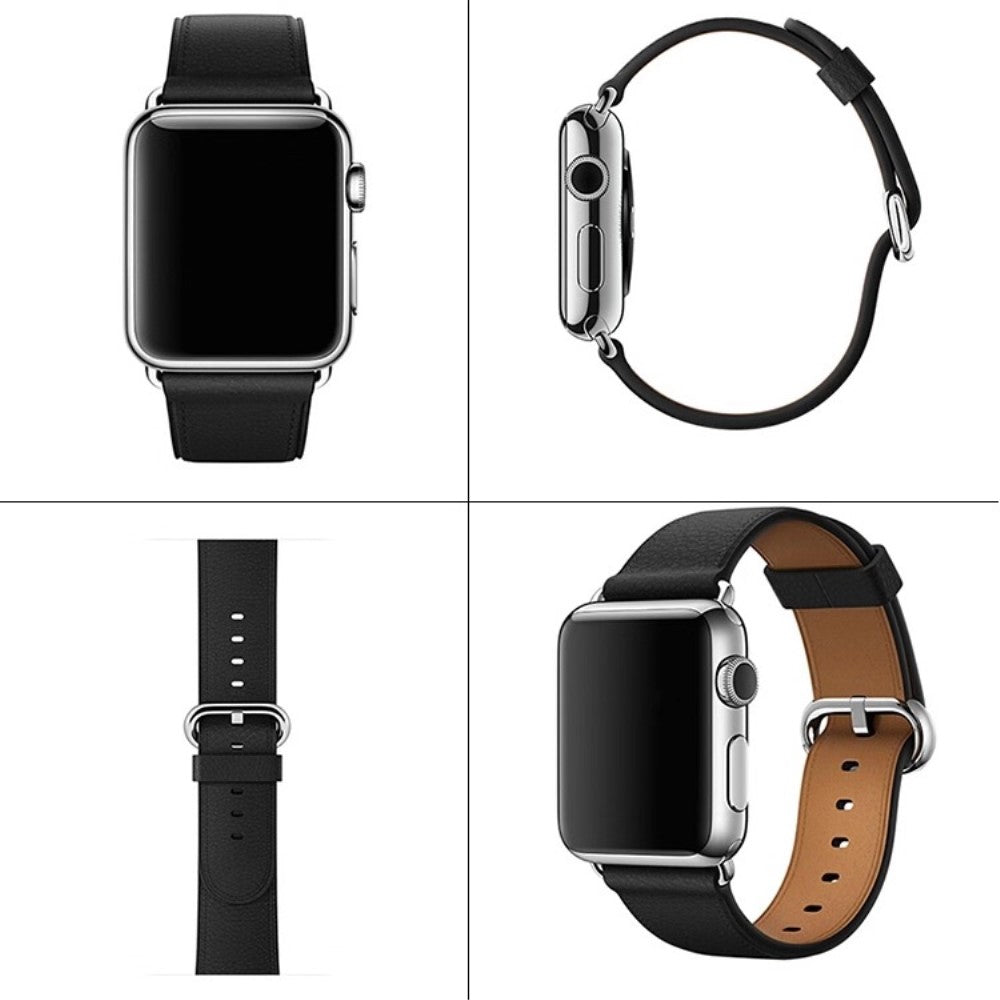 Apple Watch 49mm / 45mm / 44mm / 42mm Genuine Cow Leather Watch Strap - Black#serie_1