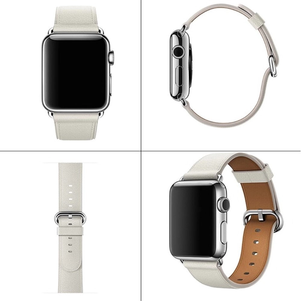 Super Elegant Ægte Læder Universal Rem passer til Apple Smartwatch - Hvid#serie_5