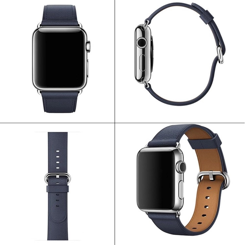 Super Elegant Ægte Læder Universal Rem passer til Apple Smartwatch - Blå#serie_8