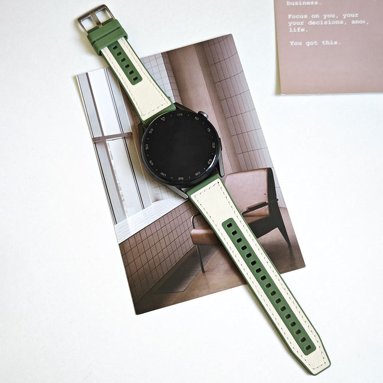 Smuk Ægte Læder Og Silikone Universal Rem passer til Smartwatch - Grøn#serie_2