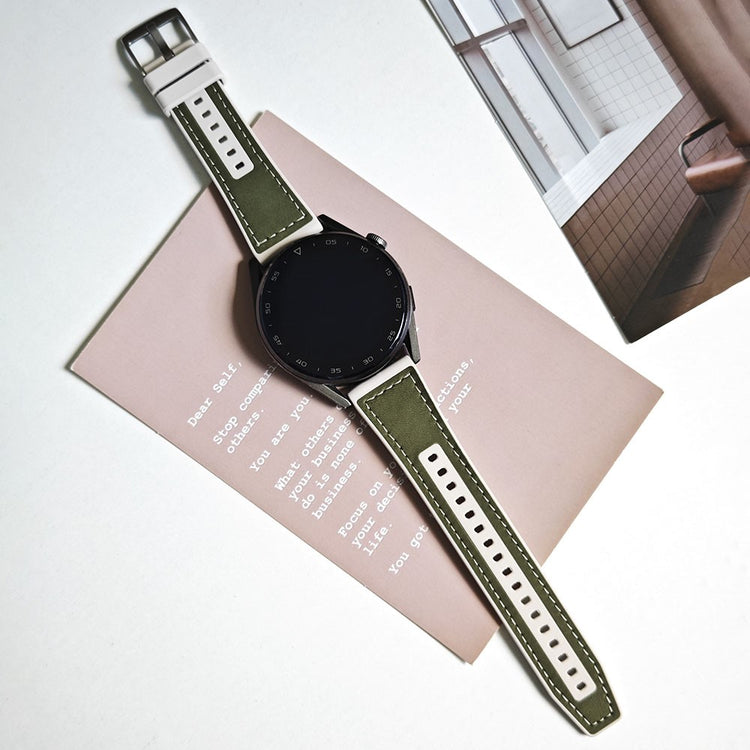 Smuk Ægte Læder Og Silikone Universal Rem passer til Smartwatch - Grøn#serie_3