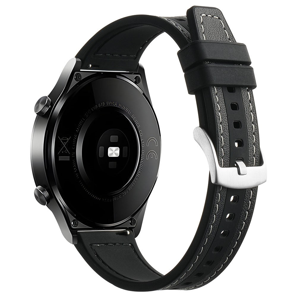 Smuk Ægte Læder Og Silikone Universal Rem passer til Smartwatch - Sort#serie_7