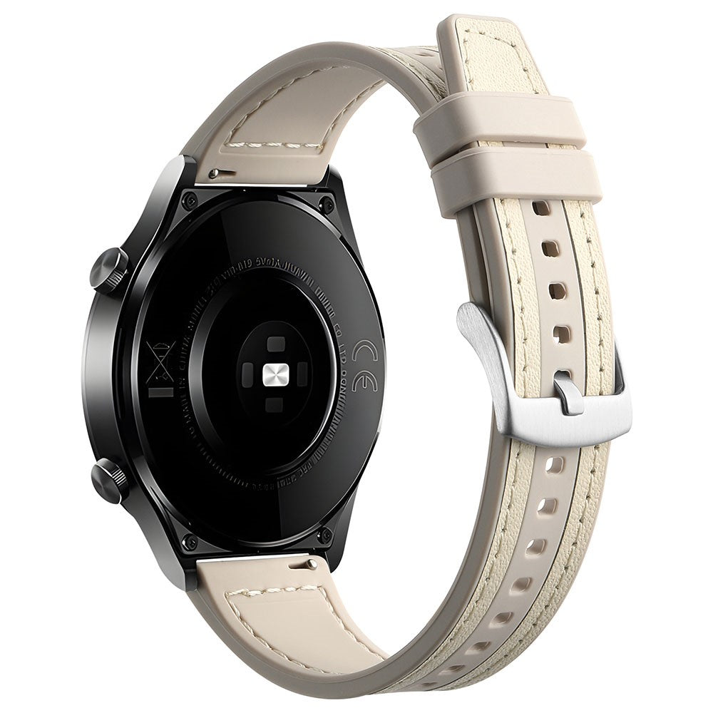 Smuk Ægte Læder Og Silikone Universal Rem passer til Smartwatch - Hvid#serie_9