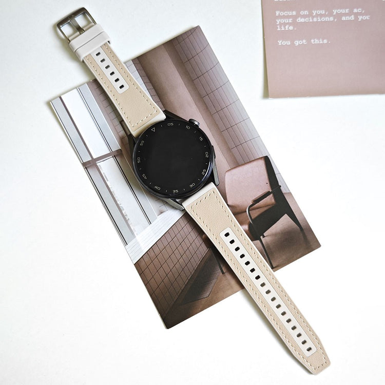 Smuk Ægte Læder Og Silikone Universal Rem passer til Smartwatch - Brun#serie_10