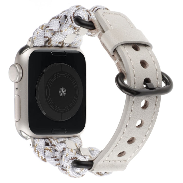 Stilren Ægte Læder Og Nylon Universal Rem passer til Apple Smartwatch - Hvid#serie_2