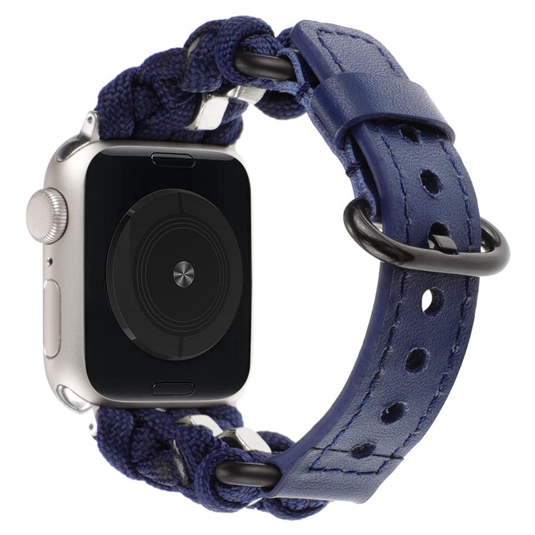 Stilren Ægte Læder Og Nylon Universal Rem passer til Apple Smartwatch - Blå#serie_3