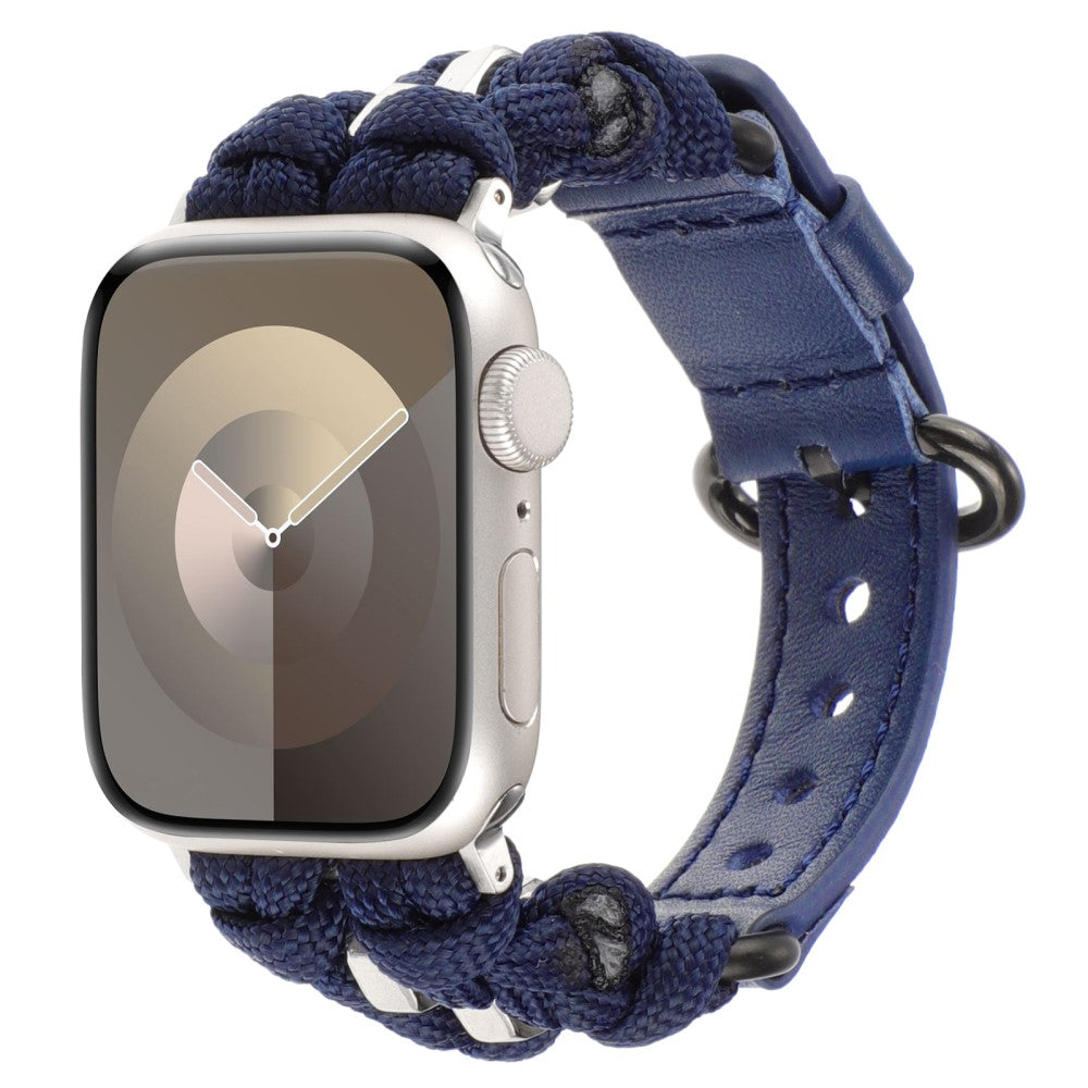 Stilren Ægte Læder Og Nylon Universal Rem passer til Apple Smartwatch - Blå#serie_3