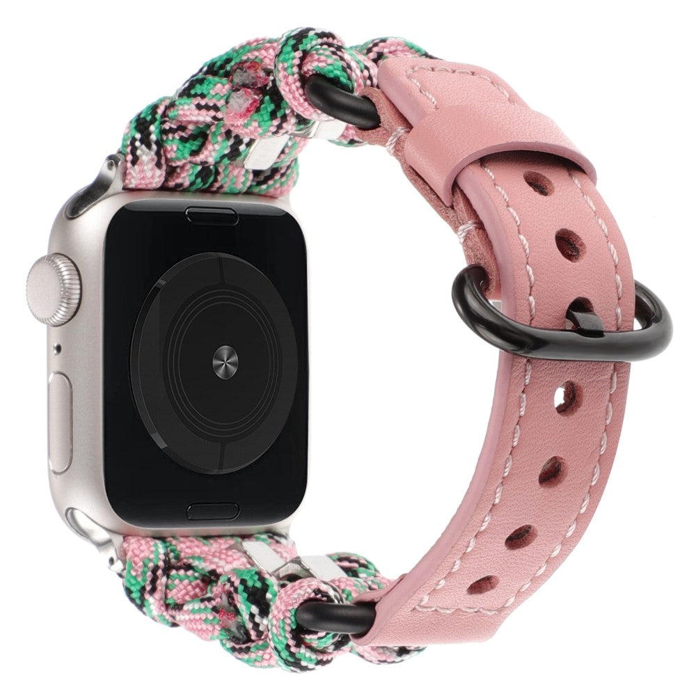 Stilren Ægte Læder Og Nylon Universal Rem passer til Apple Smartwatch - Pink#serie_4