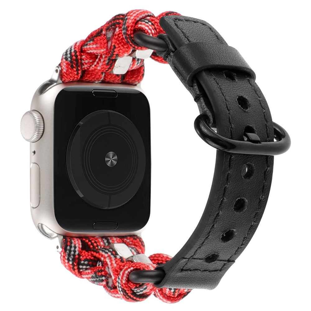 Stilren Ægte Læder Og Nylon Universal Rem passer til Apple Smartwatch - Rød#serie_5