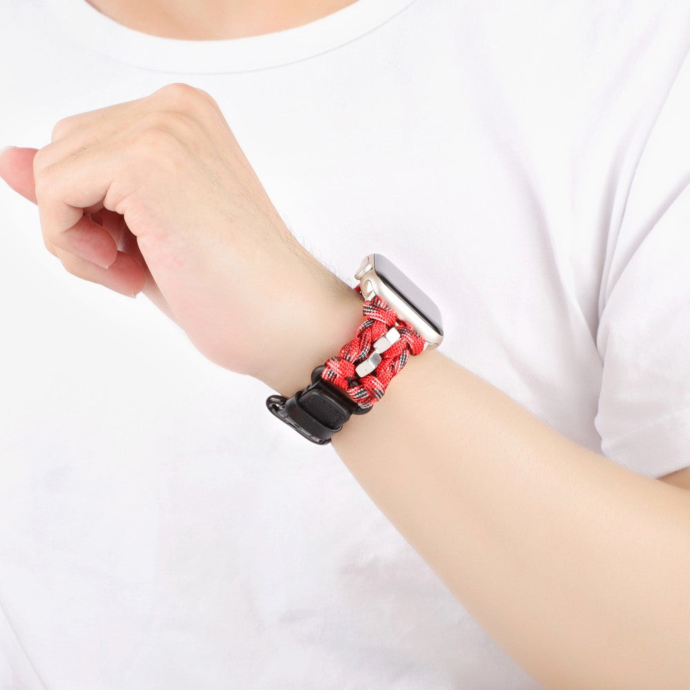 Stilren Ægte Læder Og Nylon Universal Rem passer til Apple Smartwatch - Rød#serie_5