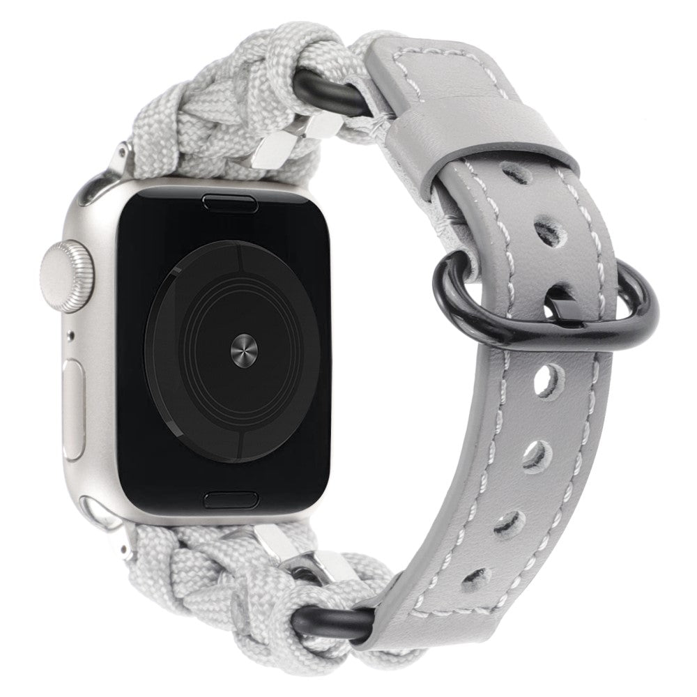 Stilren Ægte Læder Og Nylon Universal Rem passer til Apple Smartwatch - Sølv#serie_6