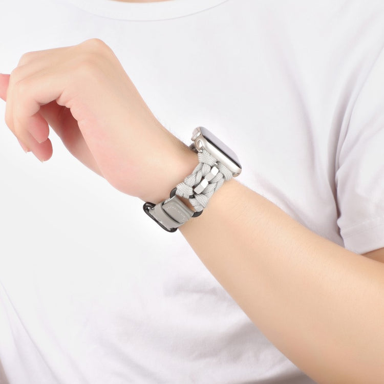 Stilren Ægte Læder Og Nylon Universal Rem passer til Apple Smartwatch - Sølv#serie_6