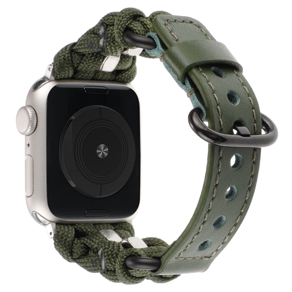 Stilren Ægte Læder Og Nylon Universal Rem passer til Apple Smartwatch - Grøn#serie_7
