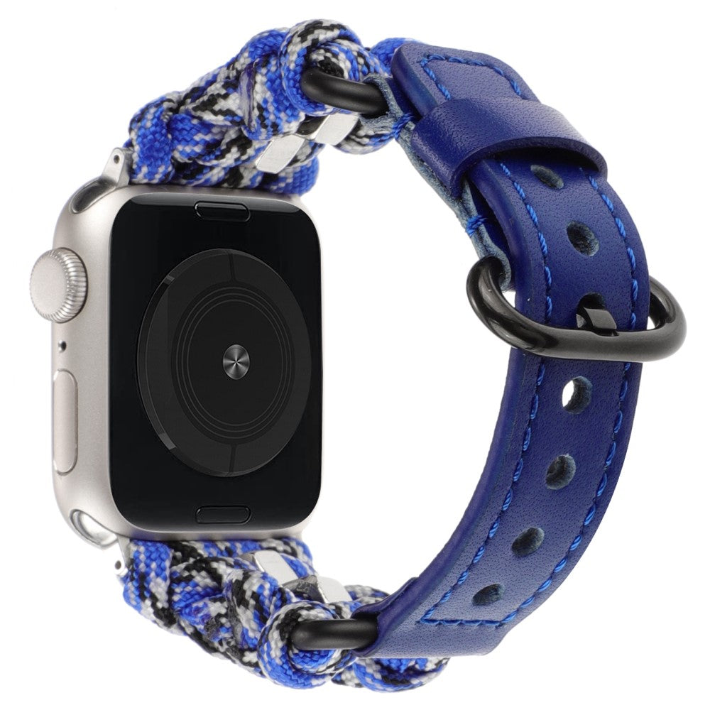 Stilren Ægte Læder Og Nylon Universal Rem passer til Apple Smartwatch - Blå#serie_8