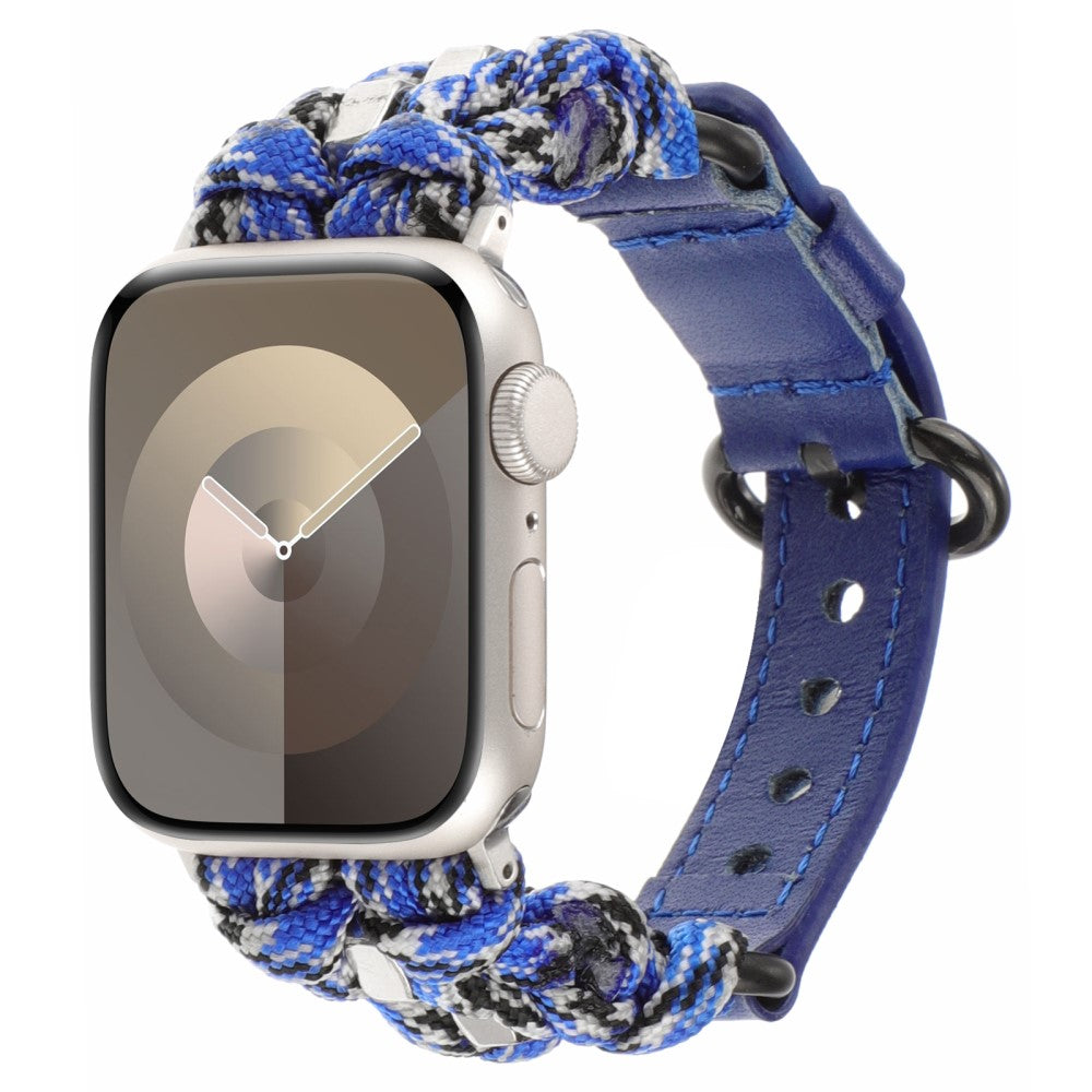 Stilren Ægte Læder Og Nylon Universal Rem passer til Apple Smartwatch - Blå#serie_8