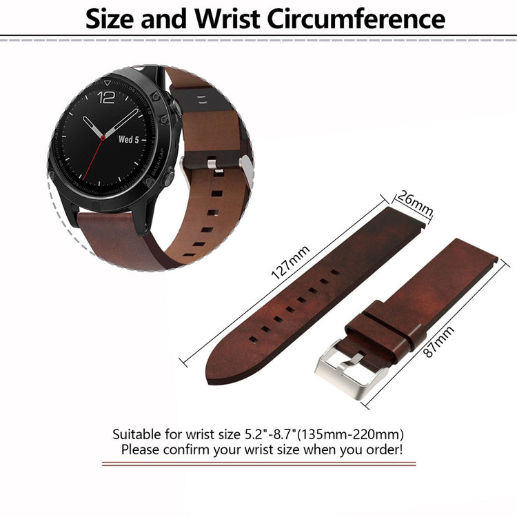 KALEBOL KLB-FGZP-001 For Garmin QuickFit / Fenix 7X / 6X Genuine Cow Leather Strap 26mm Retro Style Watch Band, Brown#serie_076