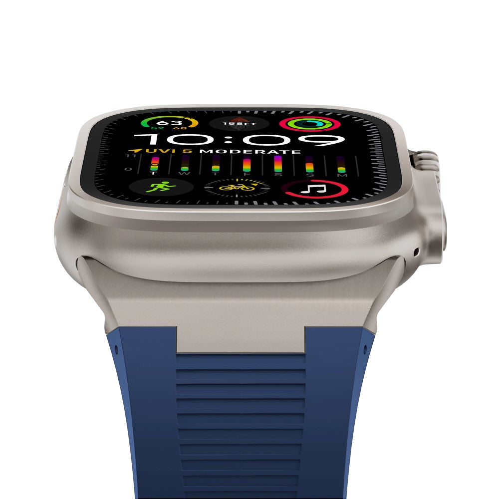 For Apple Watch Series 9 8 7 41mm  /  6 5 4 SE (2022) SE (2023) SE 40mm  /  3 2 1 38mm Soft Silicone Watch Bracelet - Titanium+Blue#serie_8