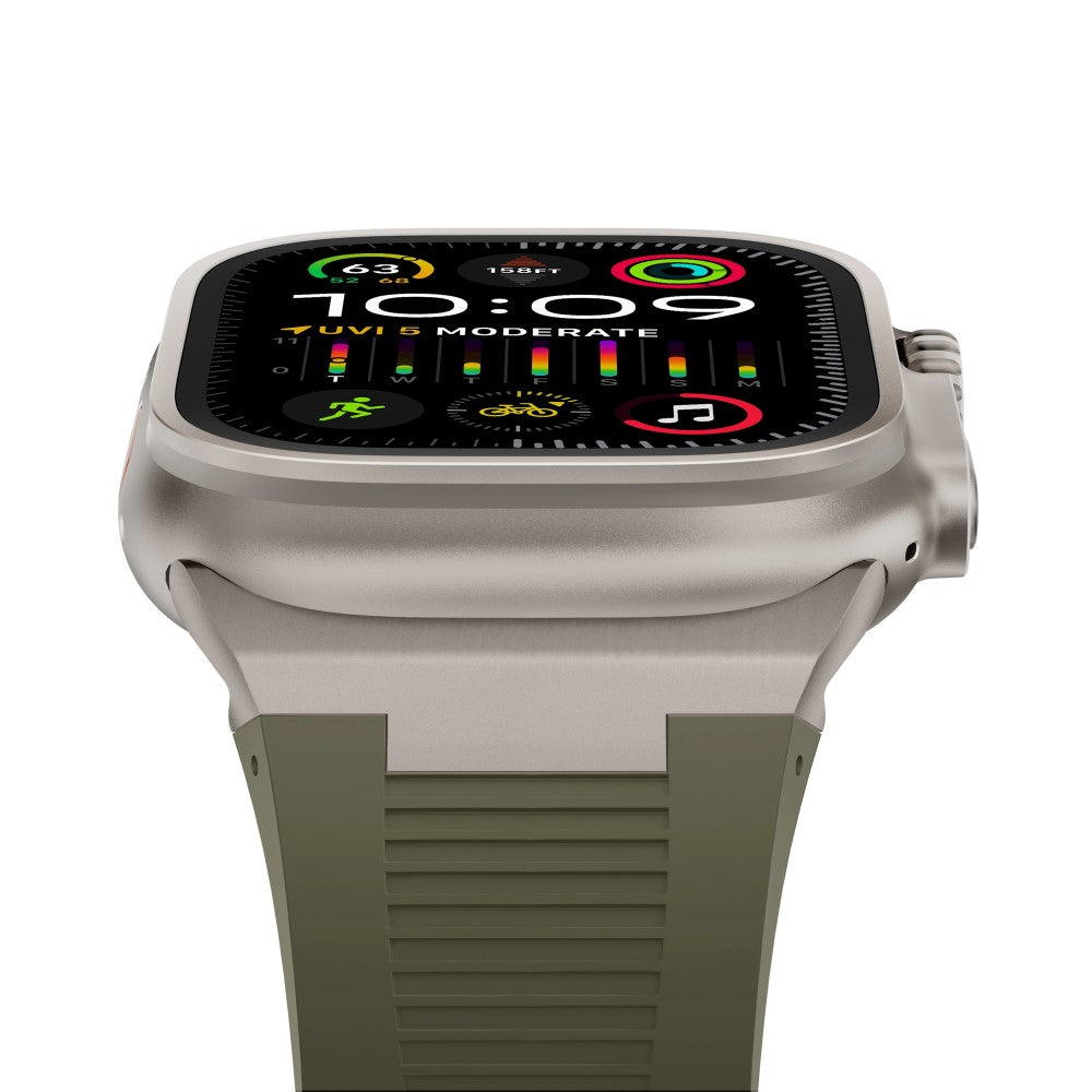 For Apple Watch Series 9 8 7 41mm  /  6 5 4 SE (2022) SE (2023) SE 40mm  /  3 2 1 38mm Soft Silicone Watch Bracelet - Titanium+Green#serie_9