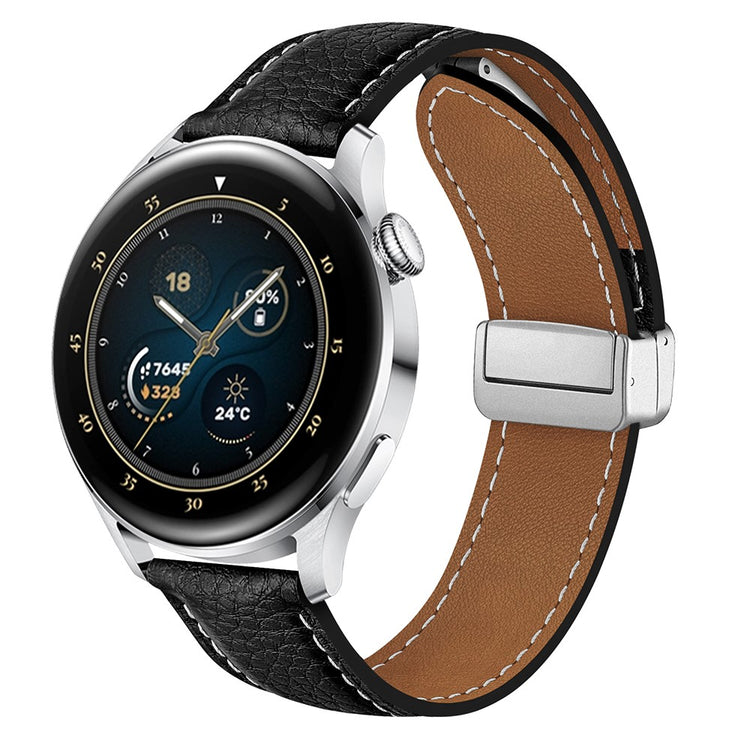 For Samsung Galaxy Watch3 45mm / Huawei Watch GT 4 46mm Leather Strap 22mm Magnetic Watch Band - Black#serie_1