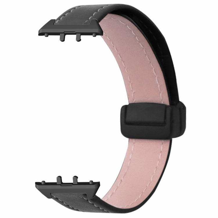 Samsung Galaxy Fit3 Watch Band Genuine Cow Leather Folding Magnetic Buckle Strap - Black#serie_1