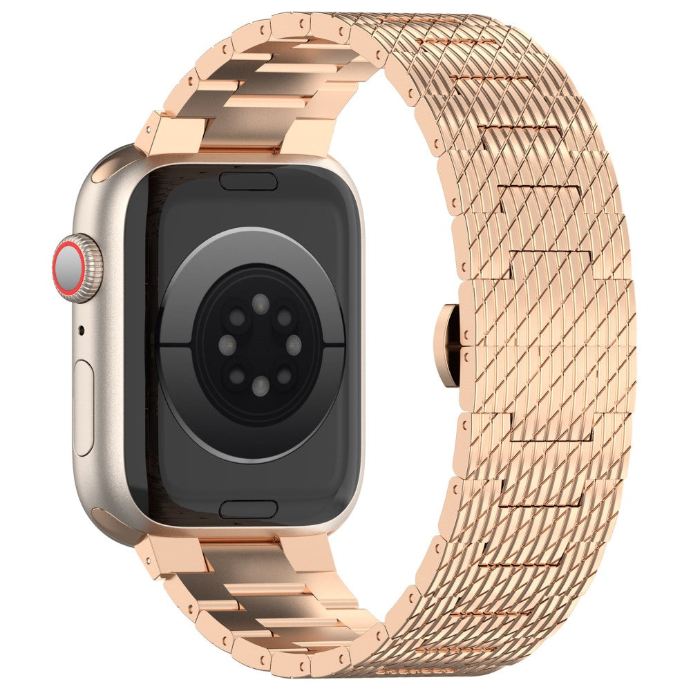 Apple Watch Series 9 8 7 41mm / 6 5 4 SE (2023) SE (2022) SE 40mm / 3 2 1 38mm Strap Texture Stainless Steel Watch band  - Rose Gold#serie_3