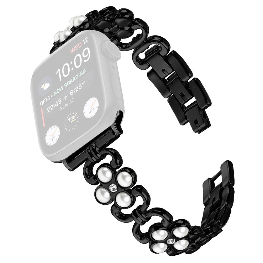 Apple Watch Series 9 8 7 41mm / 6 5 4 SE (2022) SE (2023) SE 40mm / 3 2 1 38mm Stainless Steel band Pearl Four Leaf Clover Watch Strap - Black#serie_1