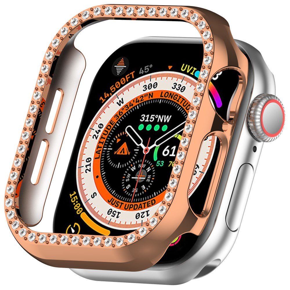 Apple Watch Series 10 42mm Single Row Rhinestone Decor Hollow-Out Cover Bump Resistant Watch Frame Case - Rose Gold#serie_4