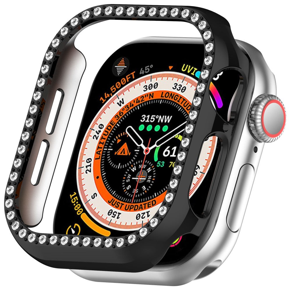 Apple Watch Series 10 46mm Single Row Rhinestone Decor Hollow-Out Cover Bump Resistant Watch Frame Case - Black#serie_1