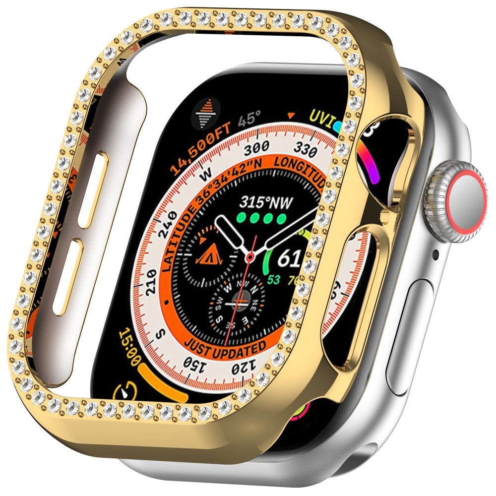 Apple Watch Series 10 46mm Single Row Rhinestone Decor Hollow-Out Cover Bump Resistant Watch Frame Case - Gold#serie_3