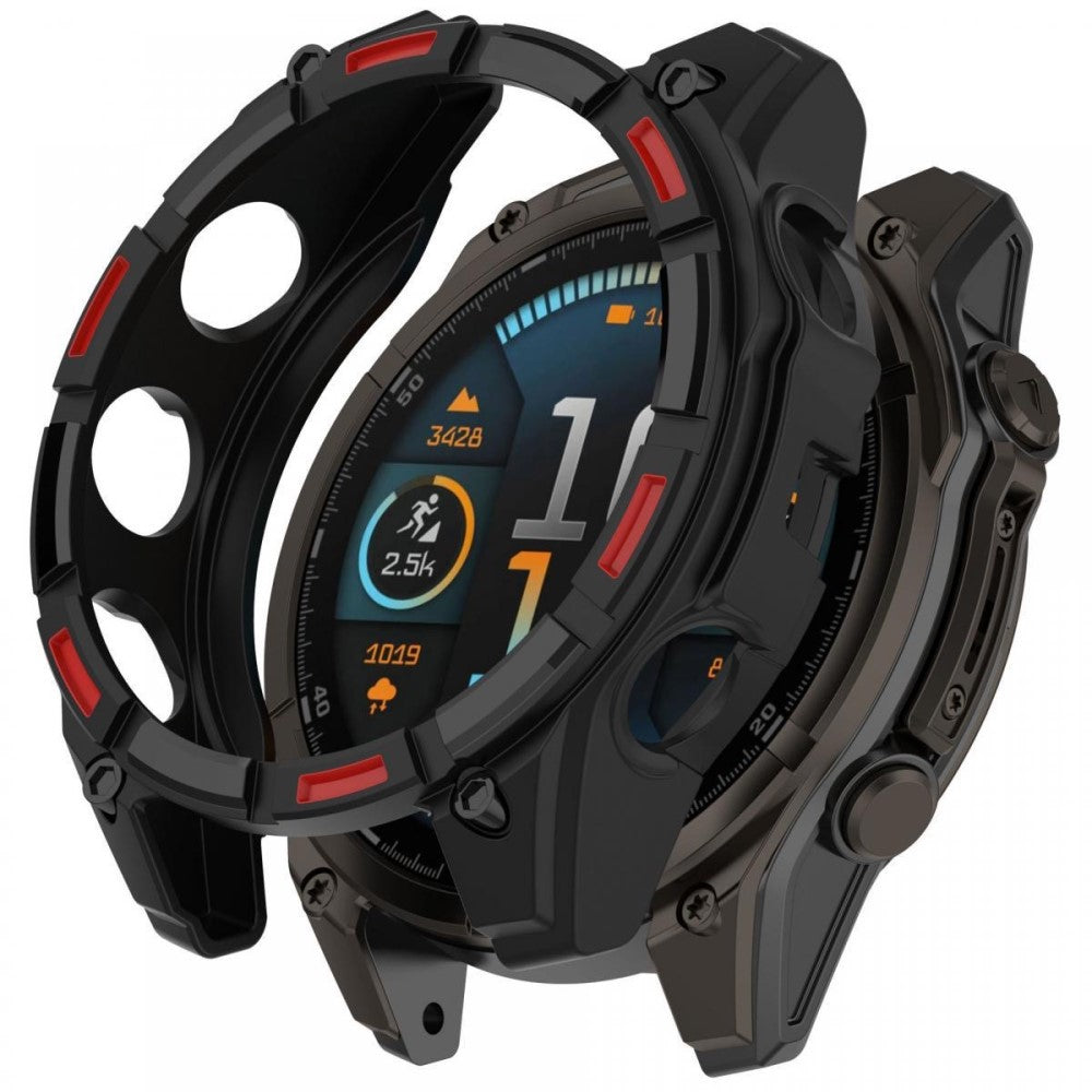 Garmin Fenix 8 43mm Flexible Watch Case Anti-Scratch Hollow Watch Frame Cover - Black+Red#serie_8