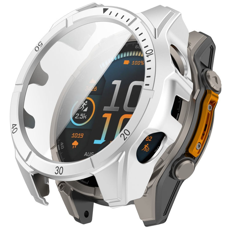 Garmin Fenix 8 MIP Solar 51mm Case Scale Design Hard PC All Around Watch Cover with Tempered Glass Film - Silver Black#serie_1