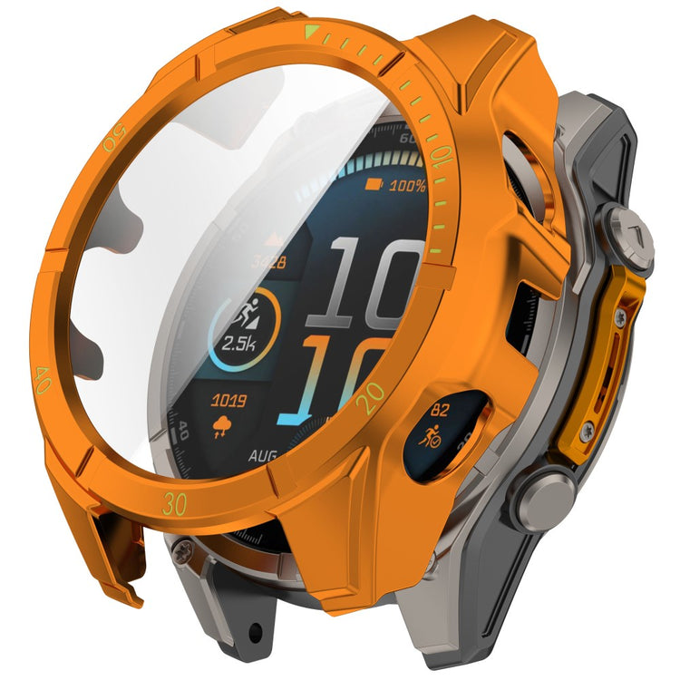 Garmin Fenix 8 MIP Solar 51mm Case Scale Design Hard PC All Around Watch Cover with Tempered Glass Film - Orange+Green#serie_2