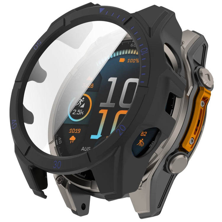 Garmin Fenix 8 MIP Solar 51mm Case Scale Design Hard PC All Around Watch Cover with Tempered Glass Film - Black+Blue#serie_5