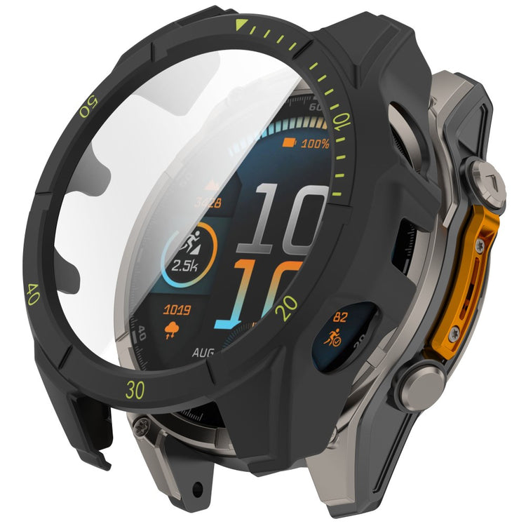 Garmin Fenix 8 MIP Solar 51mm Case Scale Design Hard PC All Around Watch Cover with Tempered Glass Film - Black+Green#serie_6