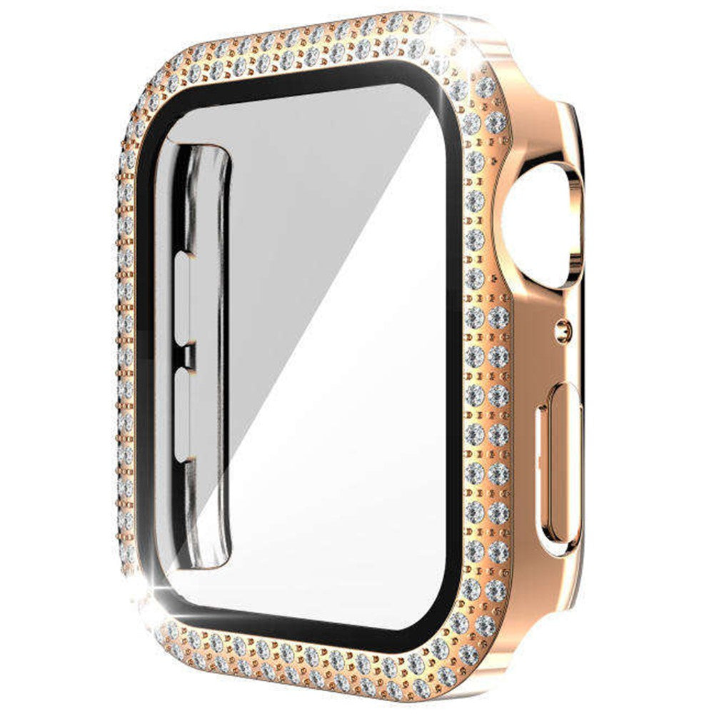 Fint Universal Cover med Skærmbeskytter i Rhinsten og Glas passer til Apple Smartwatch - Pink#serie_1