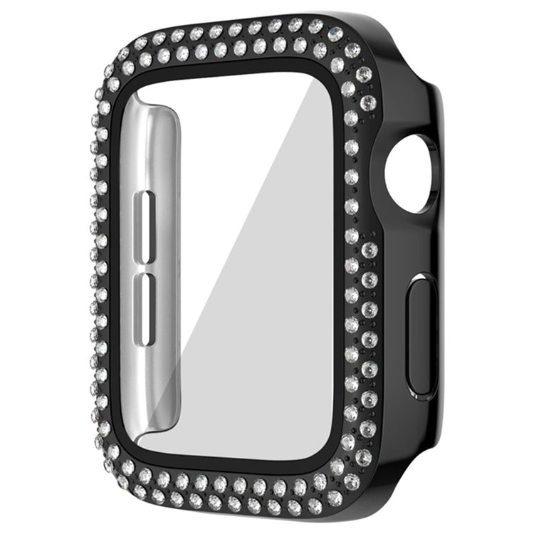 Fint Universal Cover med Skærmbeskytter i Rhinsten og Glas passer til Apple Smartwatch - Sort#serie_2