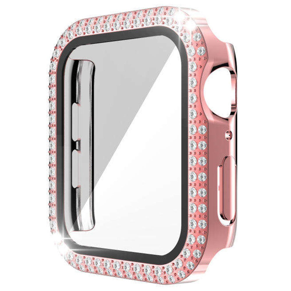 Fint Universal Cover med Skærmbeskytter i Rhinsten og Glas passer til Apple Smartwatch - Pink#serie_3
