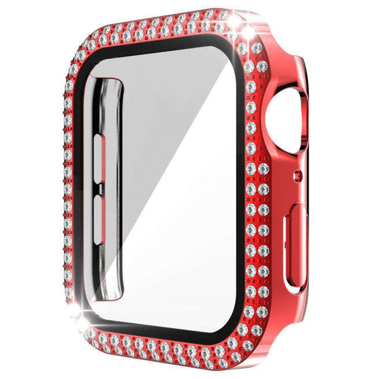 Fint Universal Cover med Skærmbeskytter i Rhinsten og Glas passer til Apple Smartwatch - Rød#serie_4