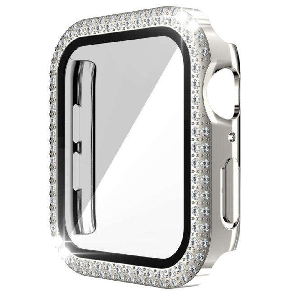 Fint Universal Cover med Skærmbeskytter i Rhinsten og Glas passer til Apple Smartwatch - Sølv#serie_8