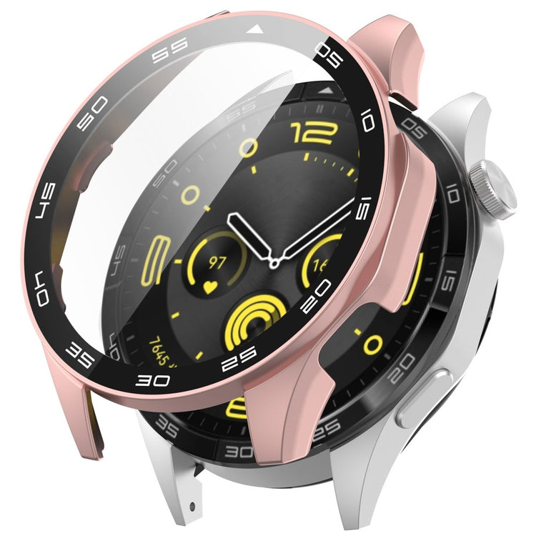 Huawei Watch GT 4 46mm Watch Case Tempered Glass Screen Protector Frame Cover with Dial Plate - Silver - Pink#serie_4