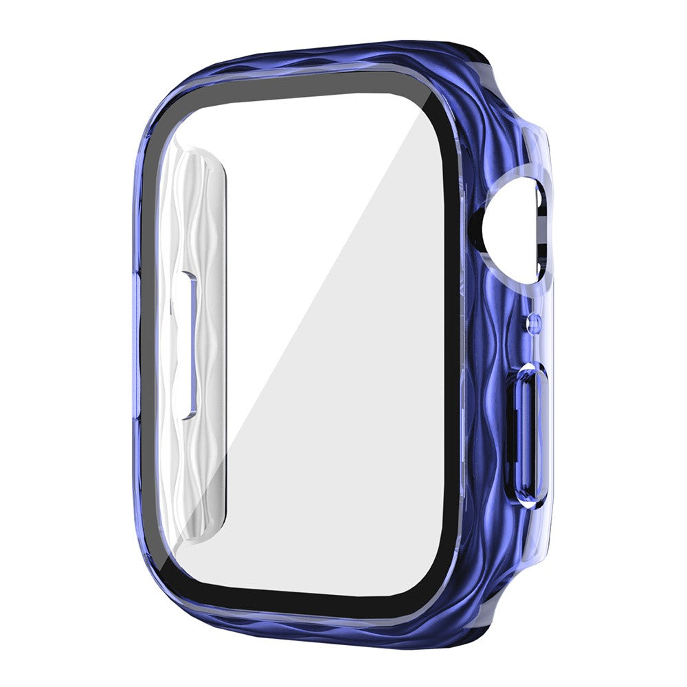 Apple Watch Series 9 / 8 / 7 41mm Watch Frame Hard Bump resistant Wavy Texture Cover with Tempered Film - Transparent Green - Blue#serie_5