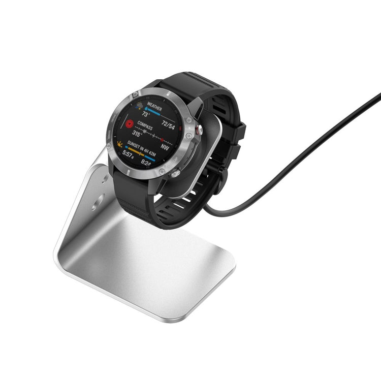 Metal Og Silikone Ladestation passer til Garmin Smartwatch - Sølv#serie_3