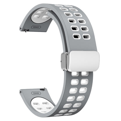 20mm Universal dual color silicone strap with silver buckle - Grey / White#serie_11