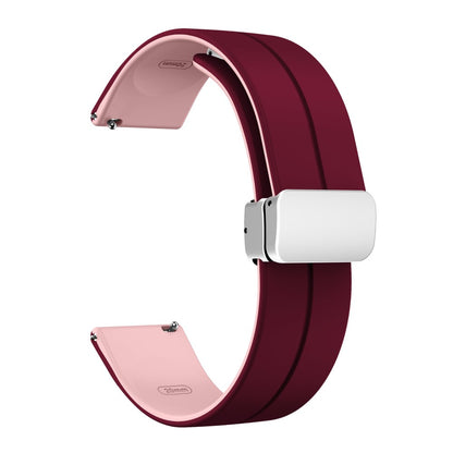 20mm Universal dual color silicone strap in silver buckle - Wine Red / Pink#serie_8