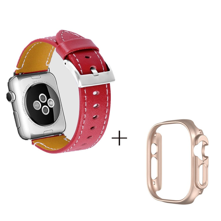 Ægte læder Cover passer til Apple Watch Ultra - Rød#serie_3